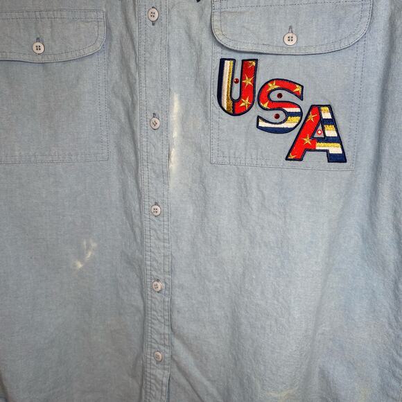 Cricket of the Creek Womens short sleeve denim button up Embroidered Stars VTG M - Picture 5 of 14